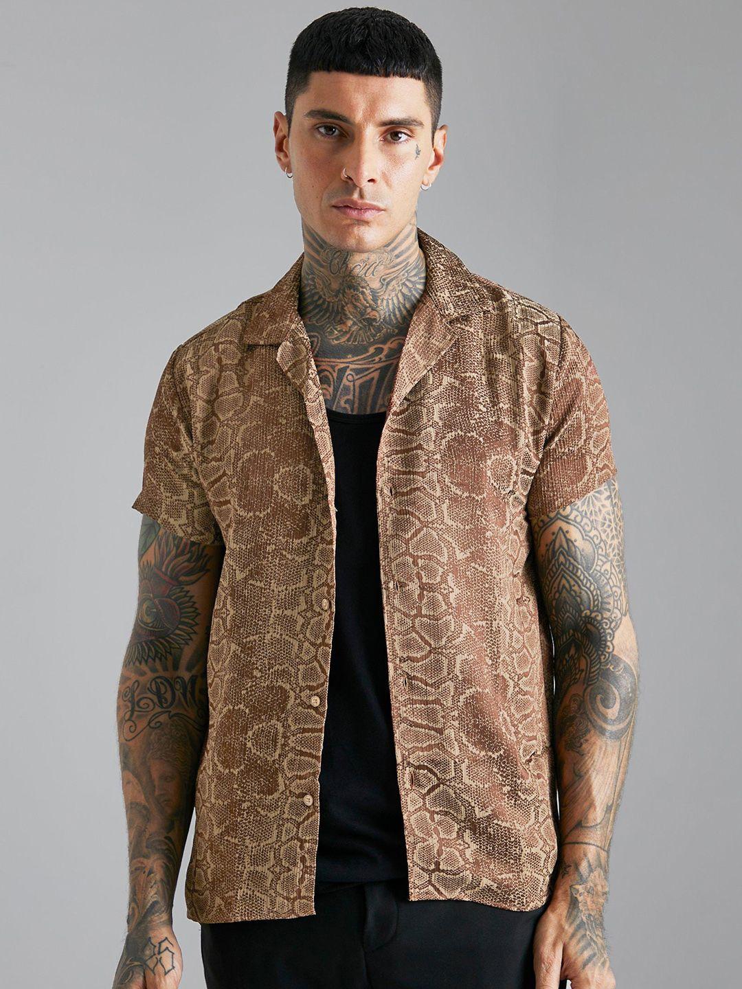 boohooman snake satin jacquard revere shirt