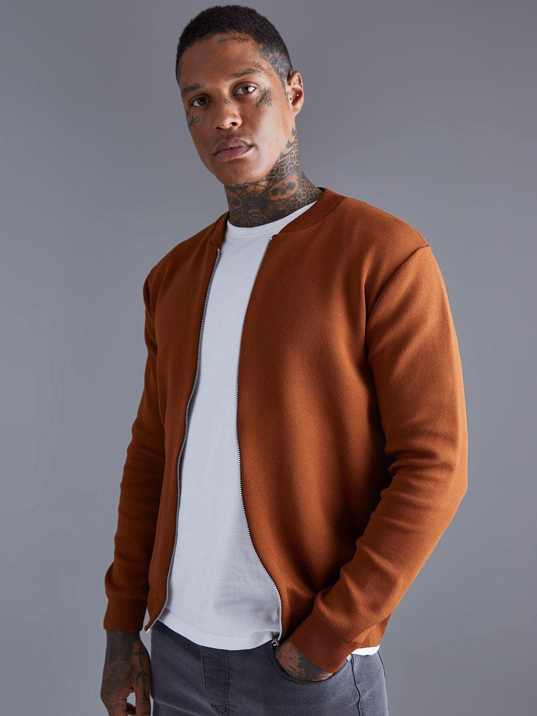 boohooman stand collar front-open sweatshirt