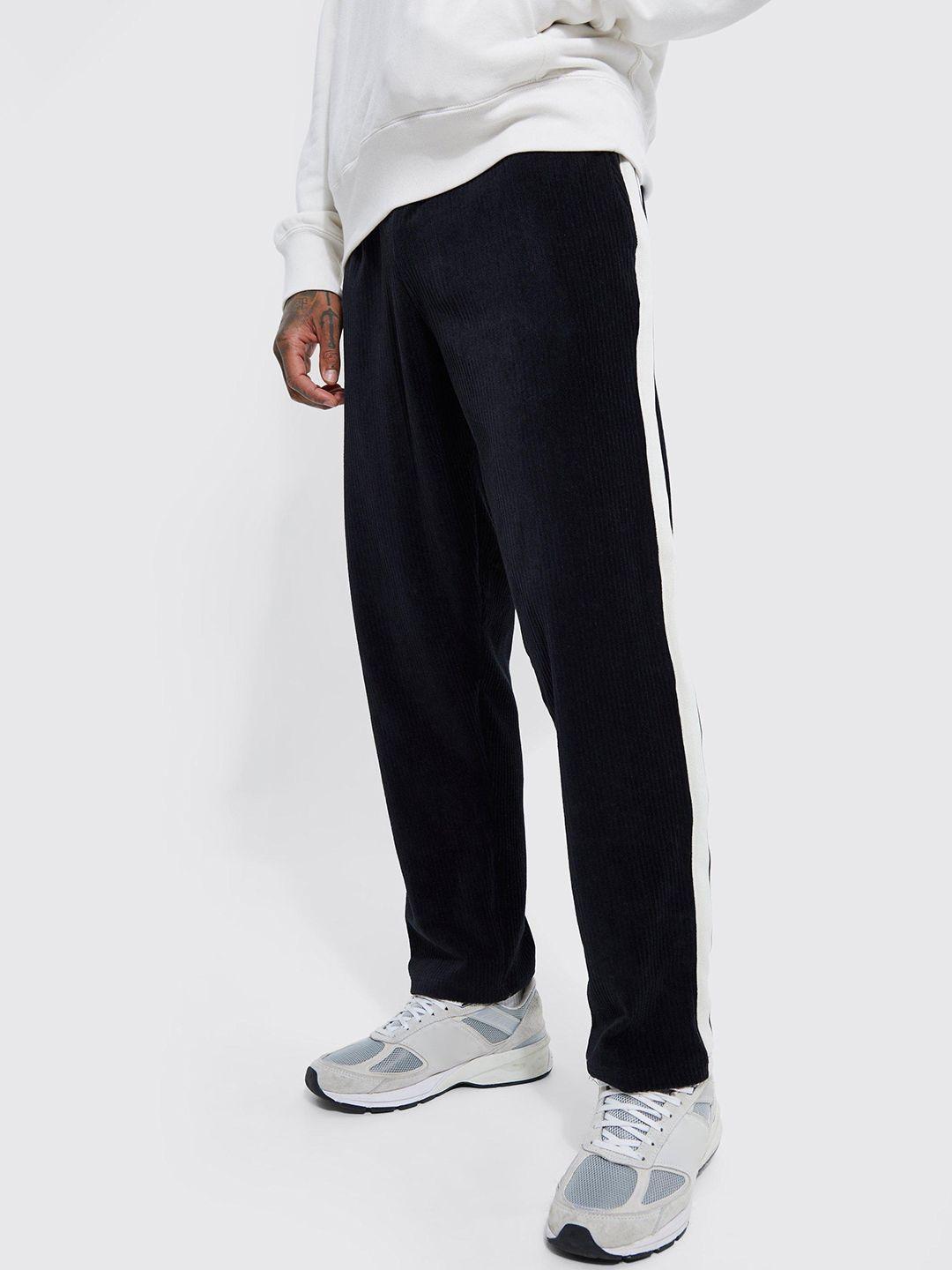 boohooman straight fit ribbed velvet track pants