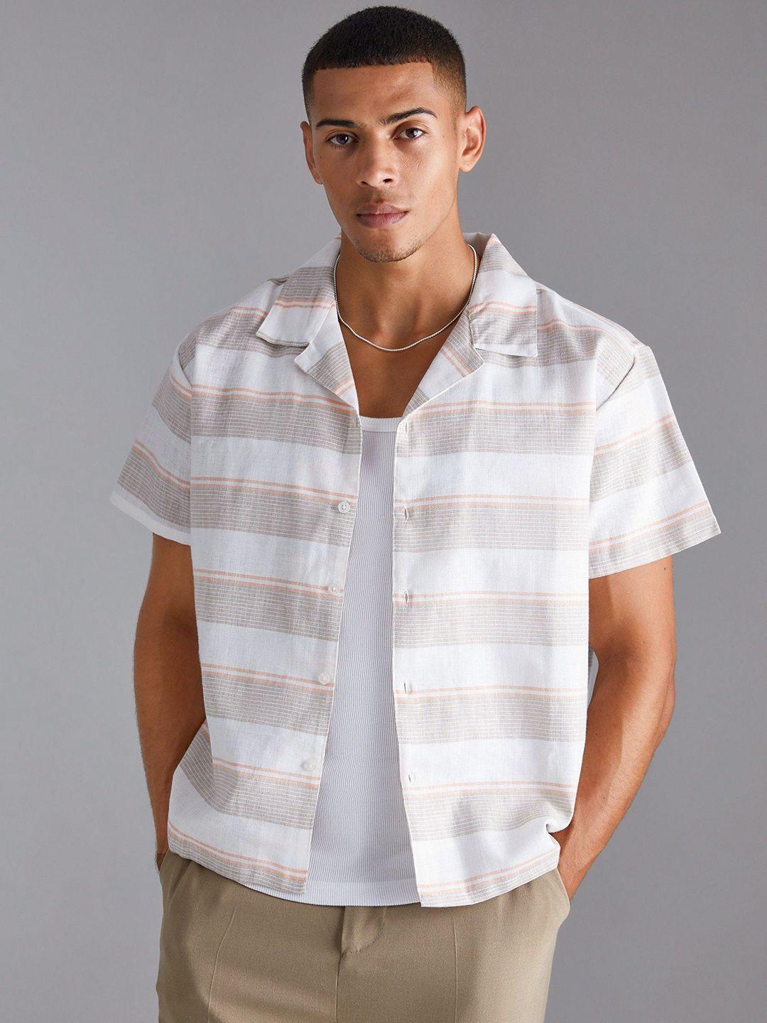 boohooman striped cotton boxy shirt
