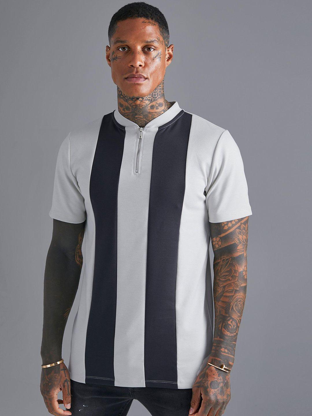 boohooman striped henley neck pure cotton slim fit t-shirt