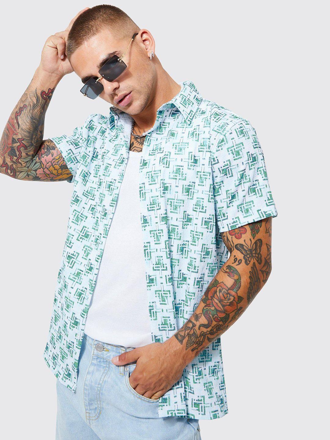 boohooman textured geometric printed casual shirt