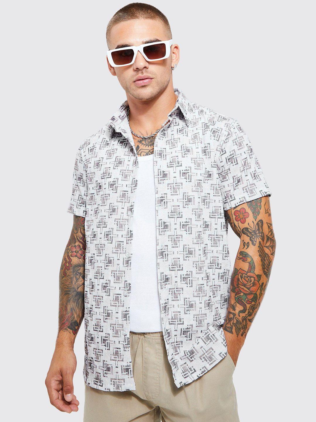 boohooman textured geometric printed casual shirt