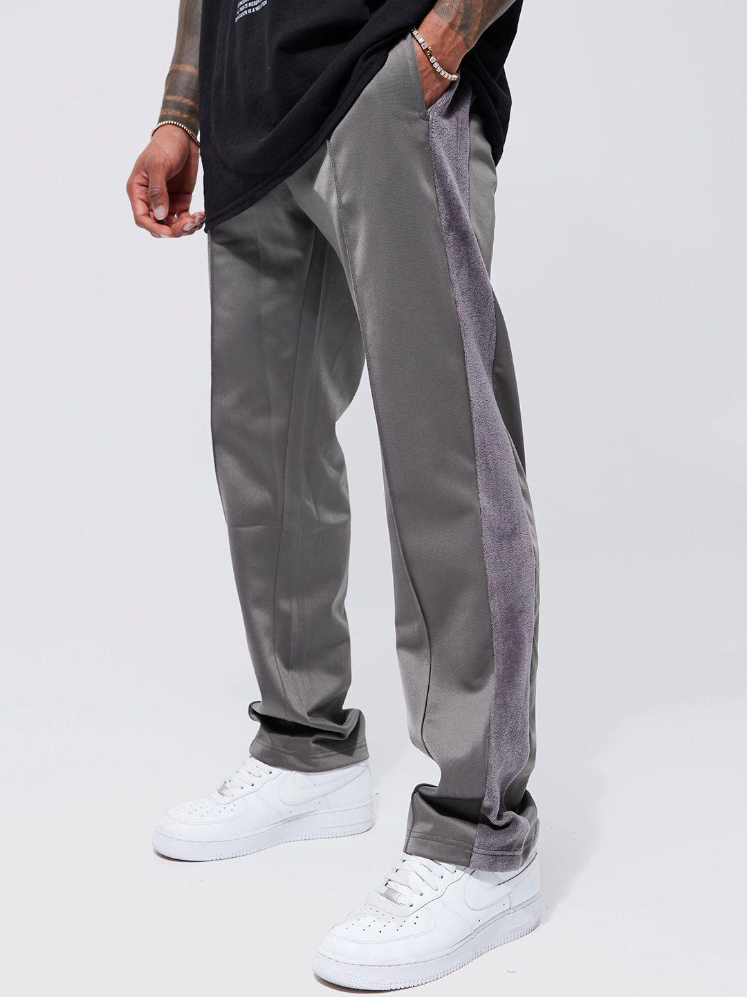 boohooman tricot velvet panel track pants