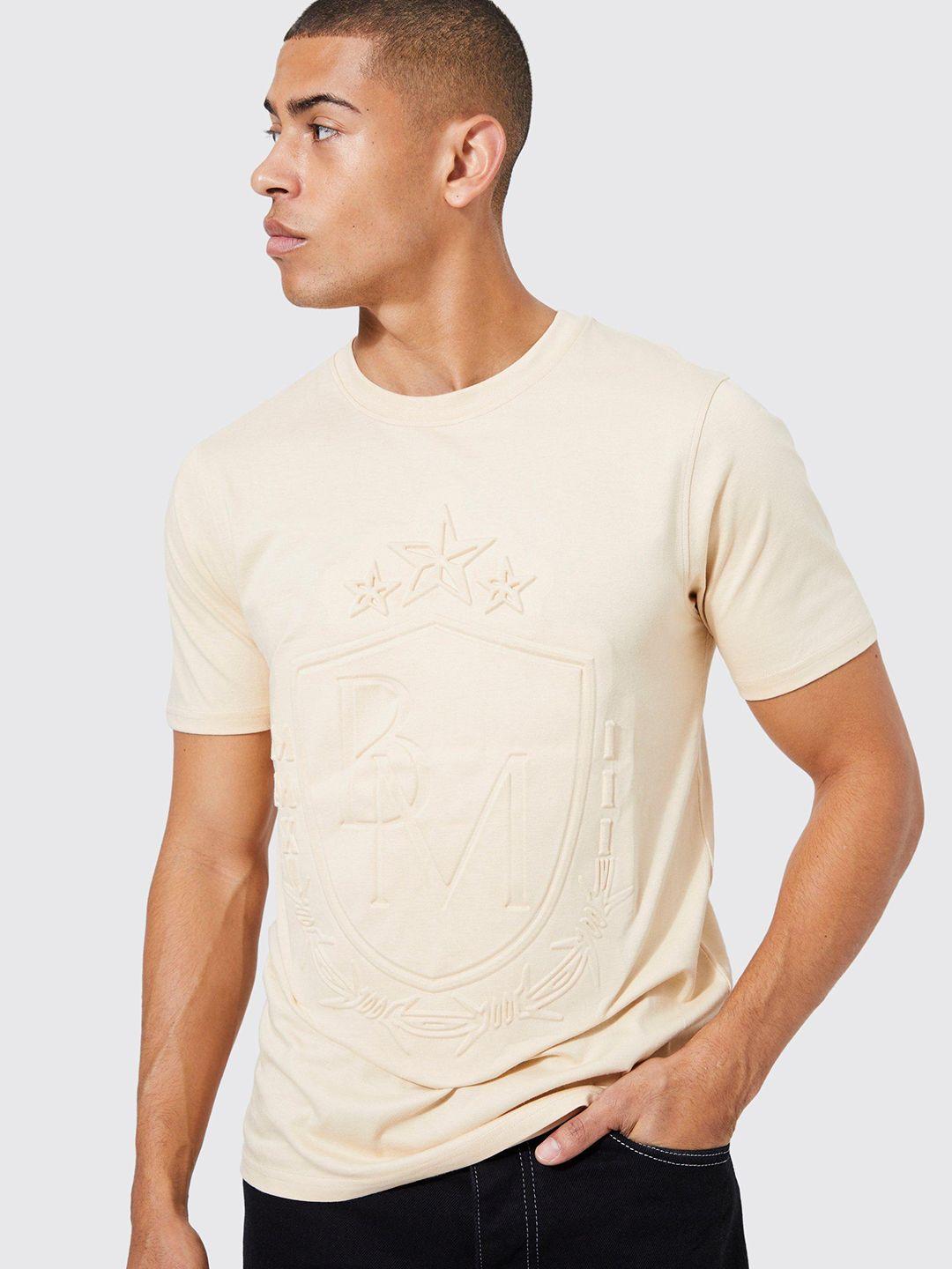 boohooman typography embossed pure cotton slim fit t-shirt