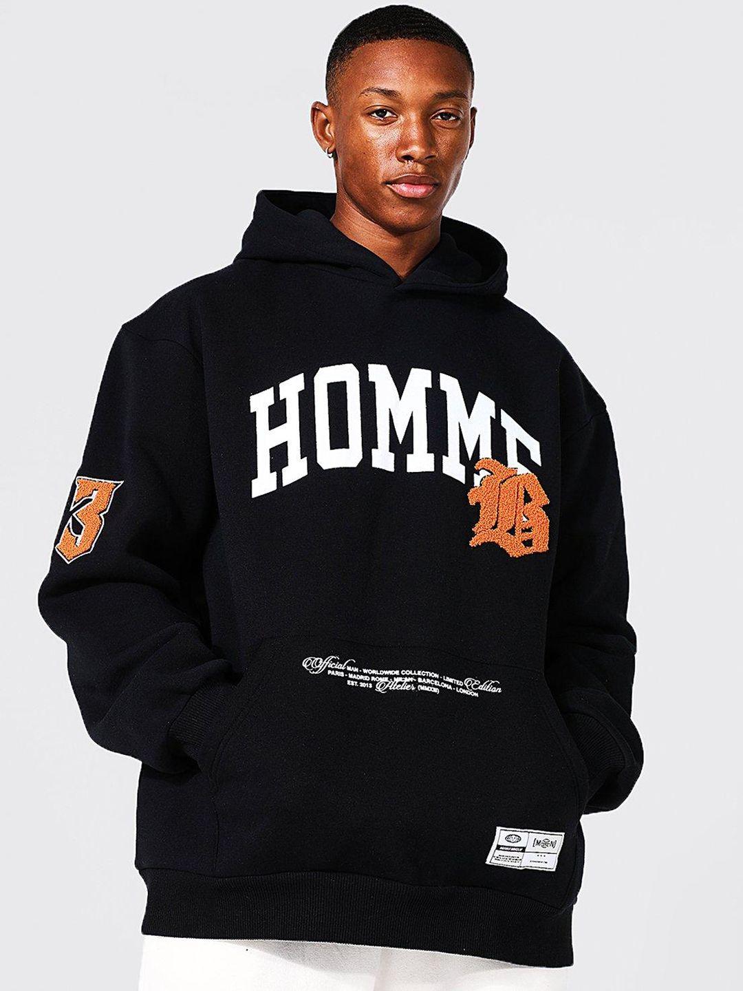 boohooman typography printed hooded sweatshirt