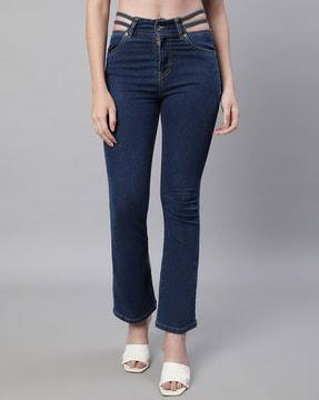 boot-cut jeans with waist cut-out