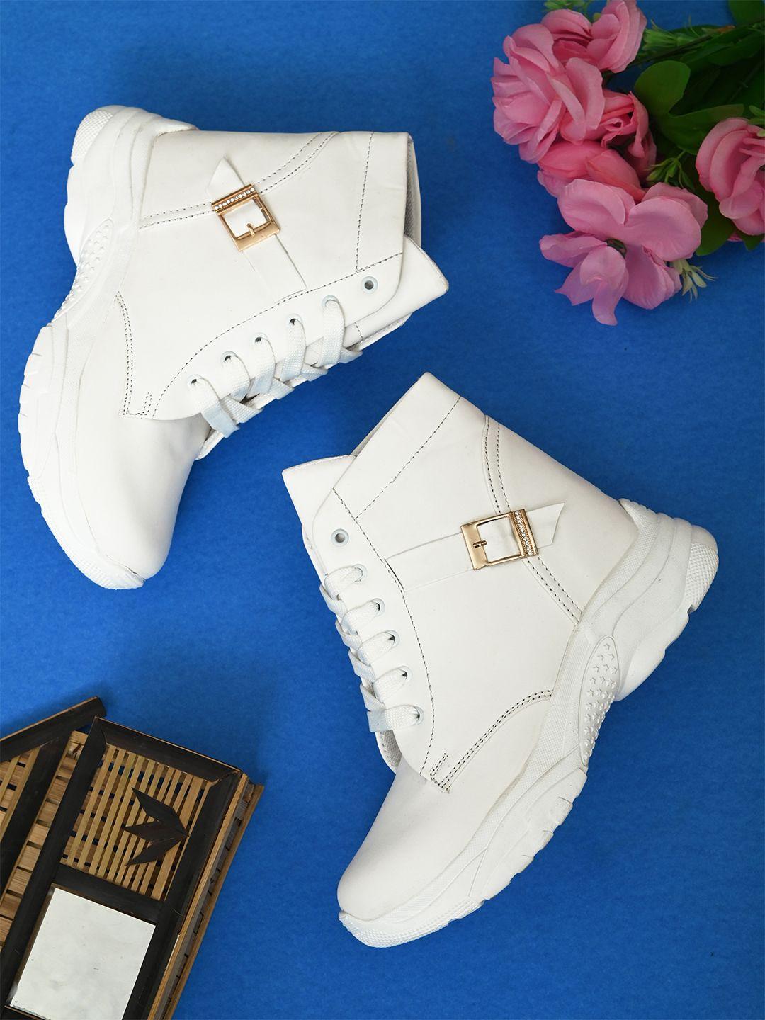 bootco women white patterned high-top boots