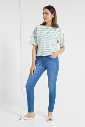 booti print cotton crop top - green