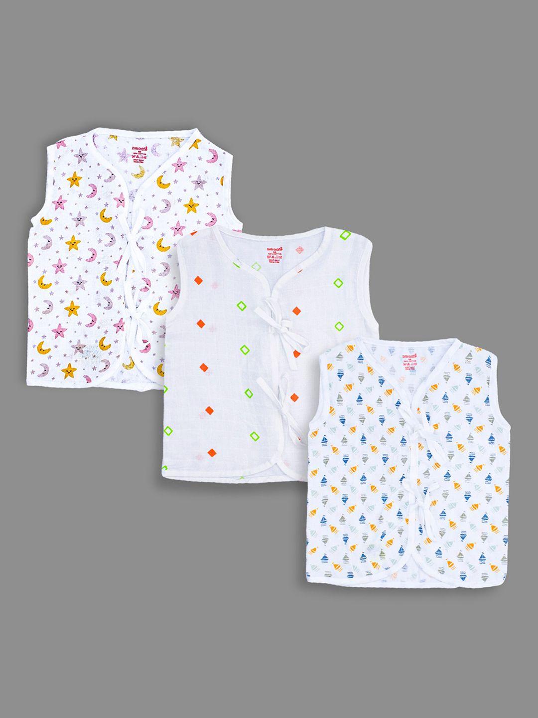 born babies pack of 3 infants white printed organic cotton centre knotted jablas