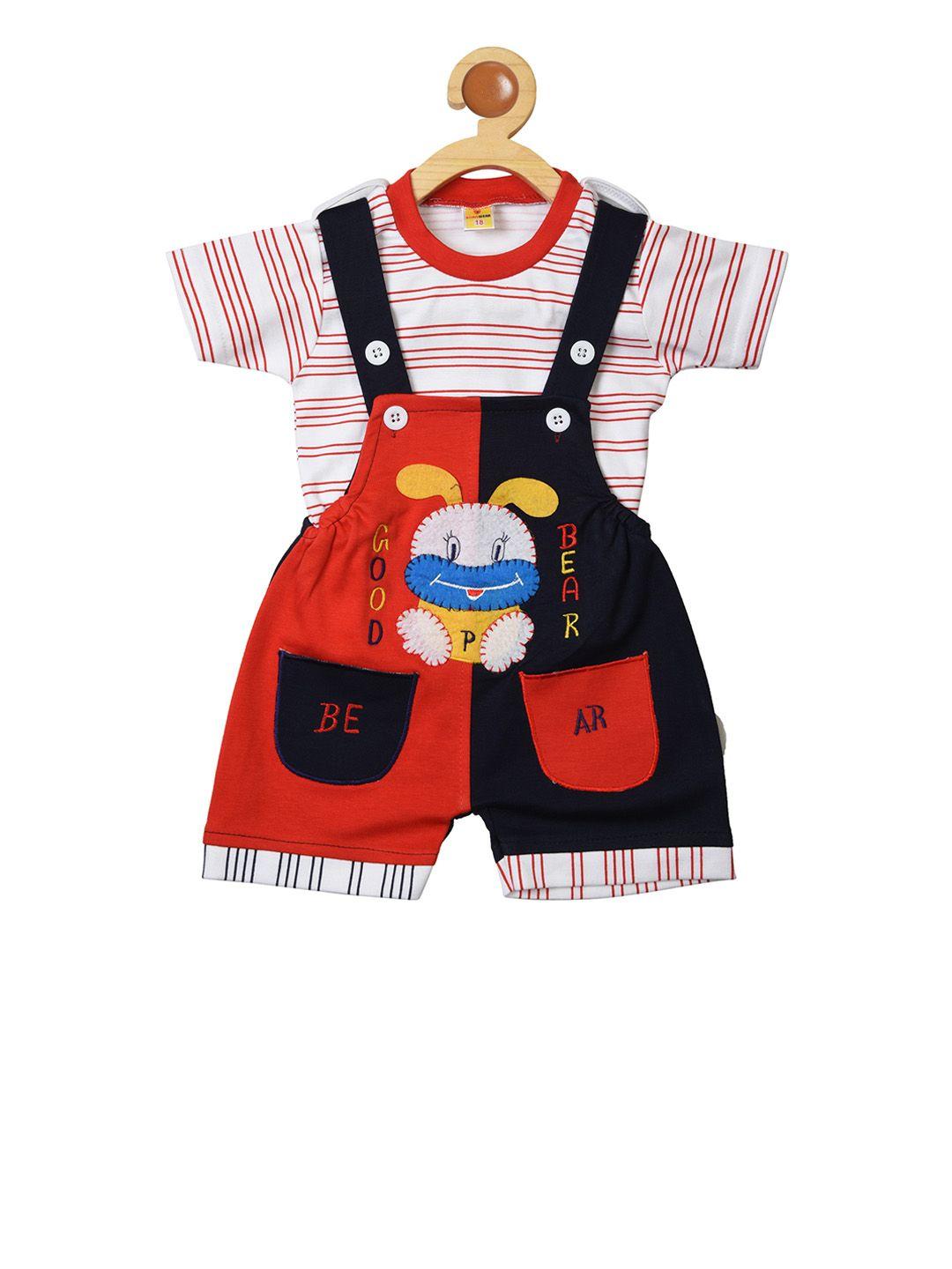 born wear boys red & navy blue colourblocked dungarees