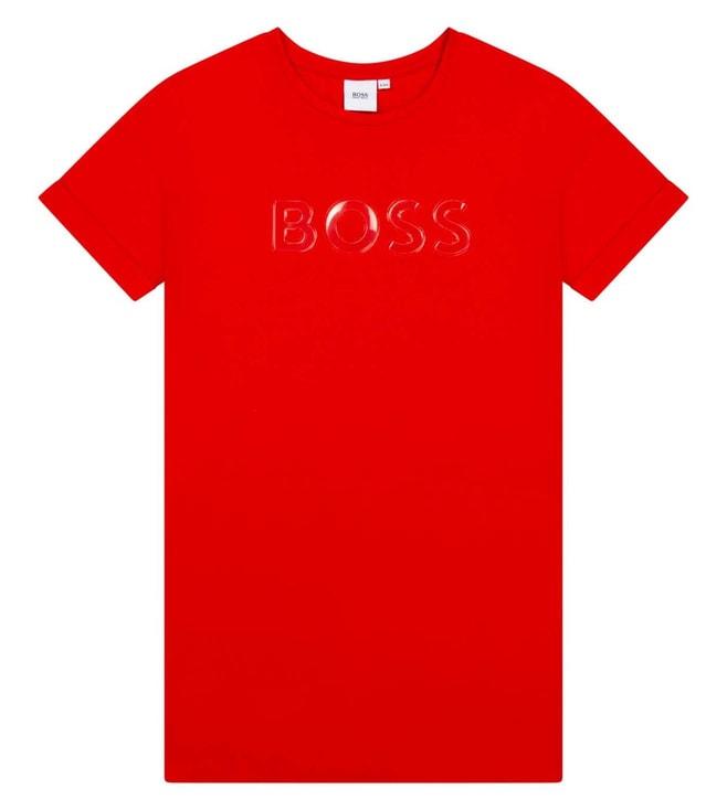 boss kids bright red logo regular fit t-shirt dress