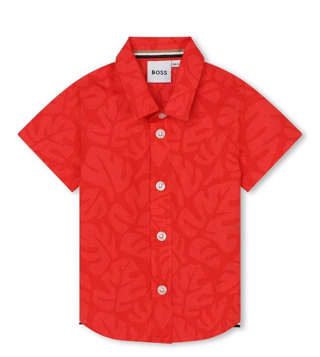 boss kids bright red printed regular fit shirt