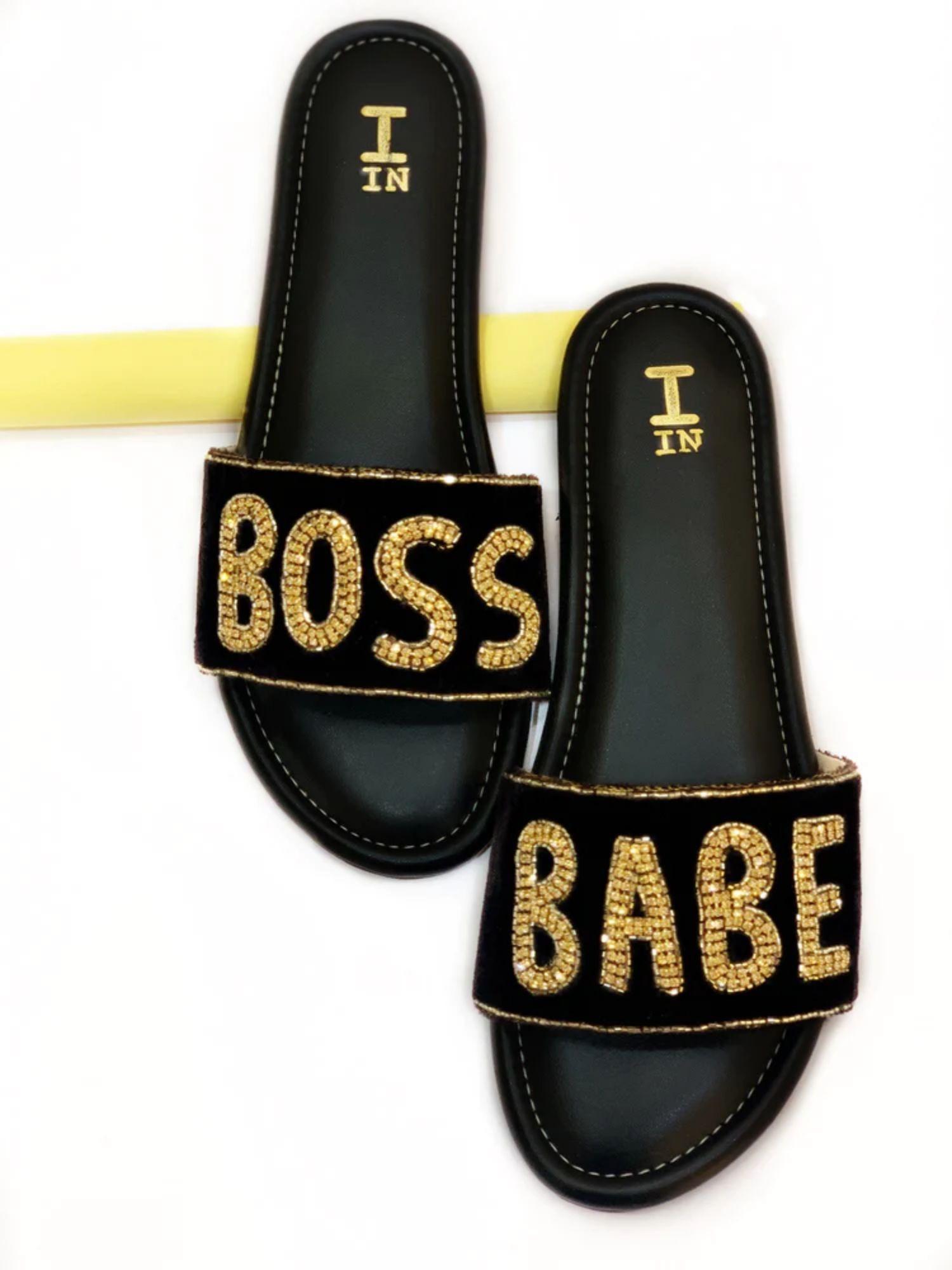 boss babe beads embellished black flats