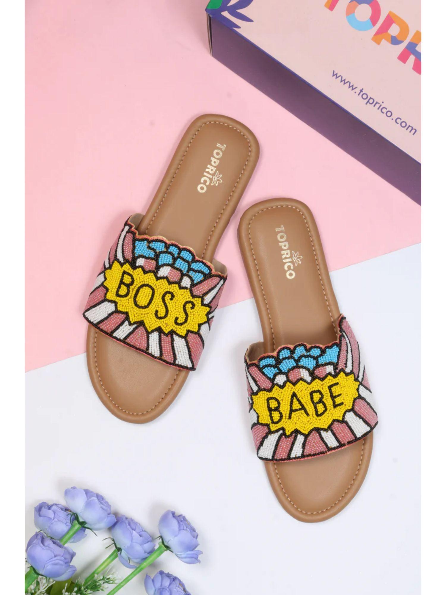 boss babe beads embroidered multi color flat