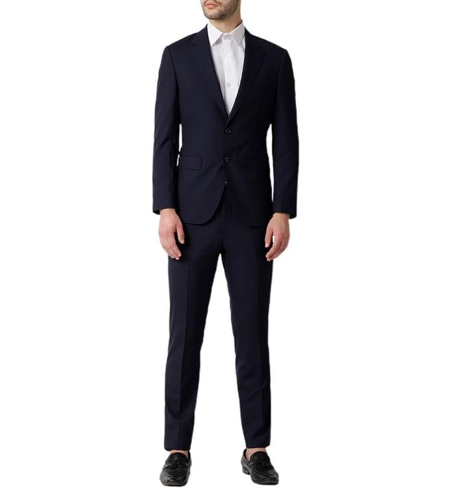 boss blue checked slim fit suit