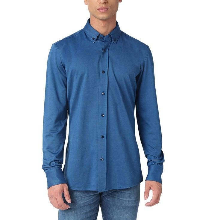 boss bright blue slim fit shirt