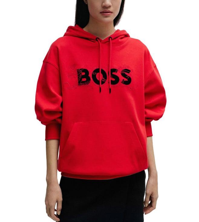 boss bright red logo regular fit hoodie