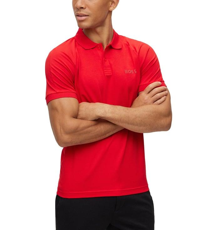 boss bright red rhinestone detailed slim fit polo t-shirt