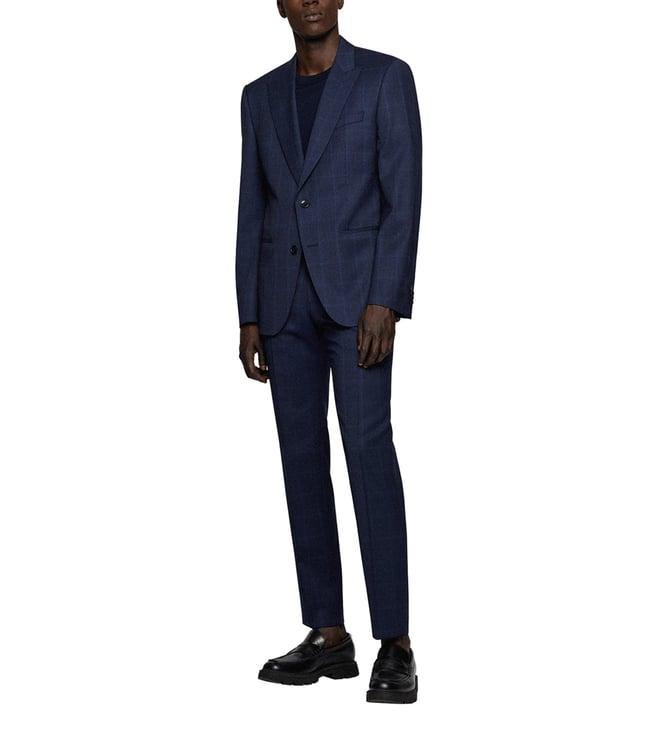 boss dark blue checked slim fit suit
