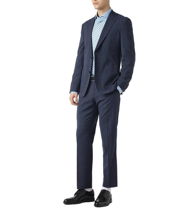 boss dark blue checks slim fit suit set