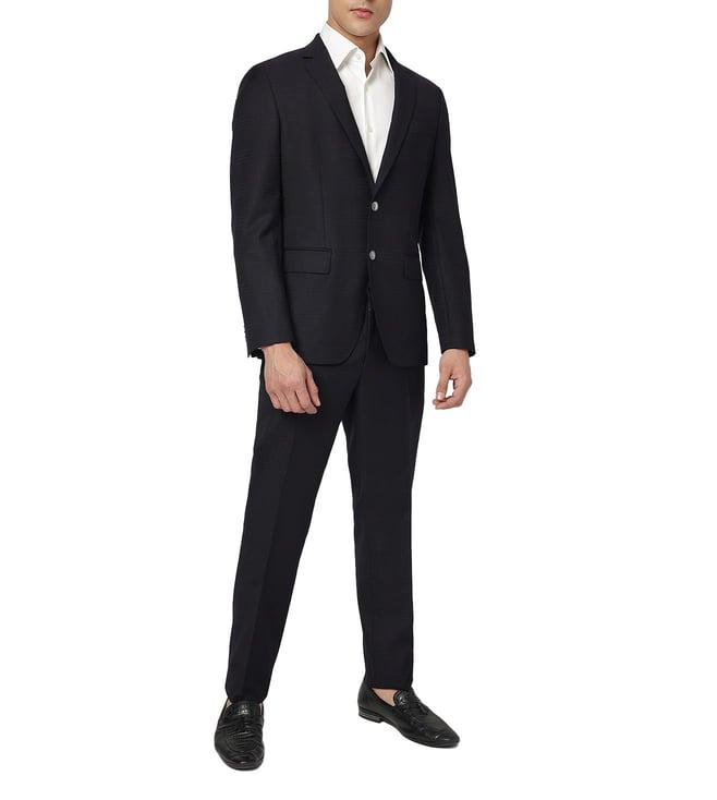 boss dark blue plaid slim fit suit
