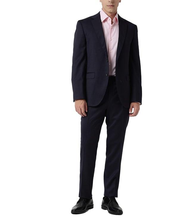boss dark blue printed regular fit suit