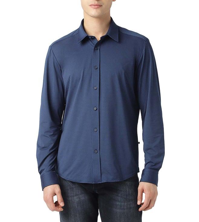 boss dark blue self regular fit shirt