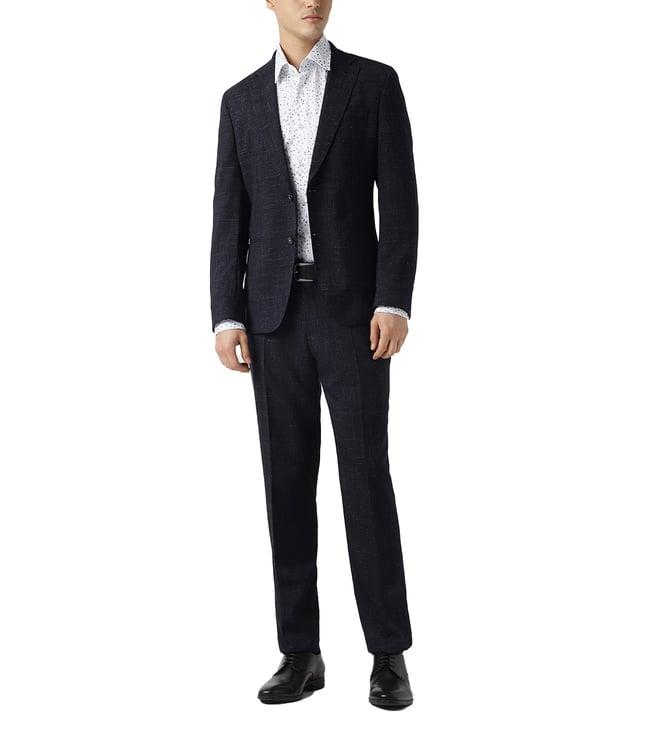 boss dark blue self regular fit suit set
