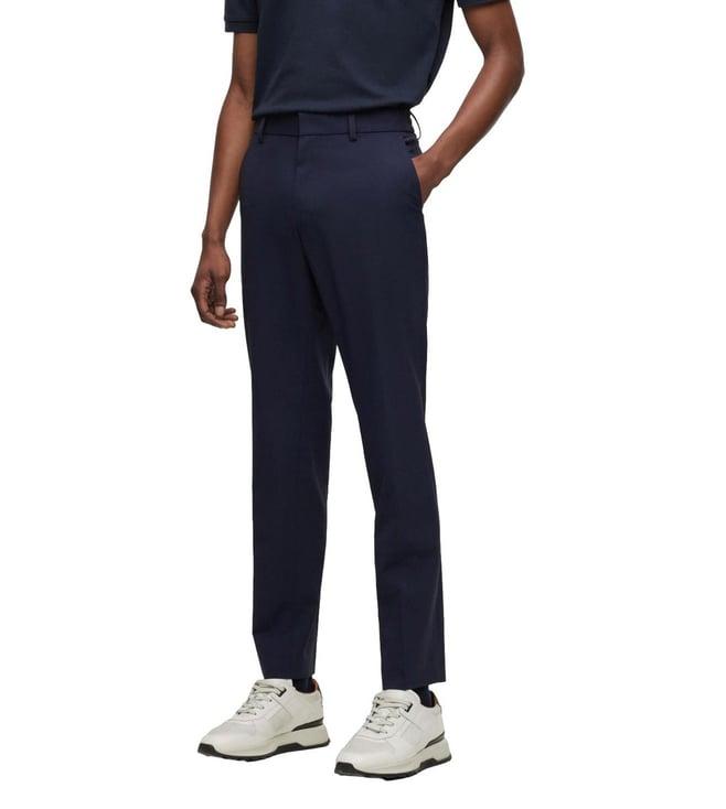 boss dark blue slim fit trousers