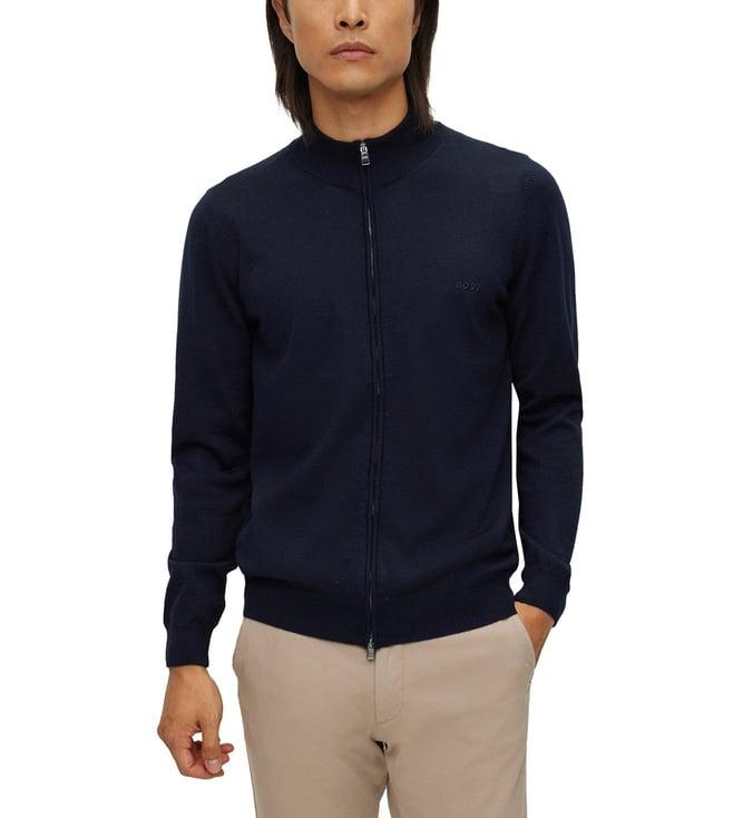 boss dark blue zip-up regular fit cardigan