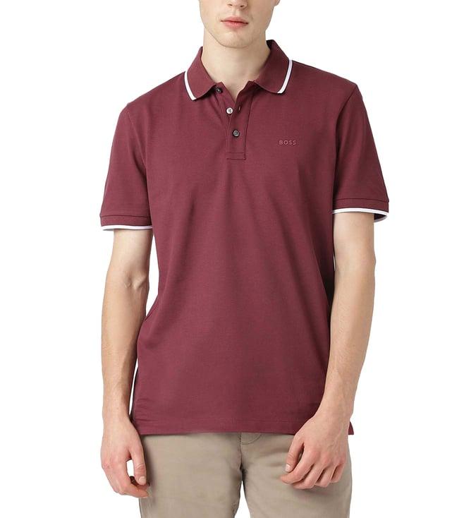 boss dark red regular fit polo t-shirt