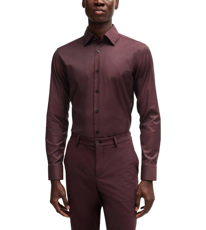 boss dark red slim fit shirt