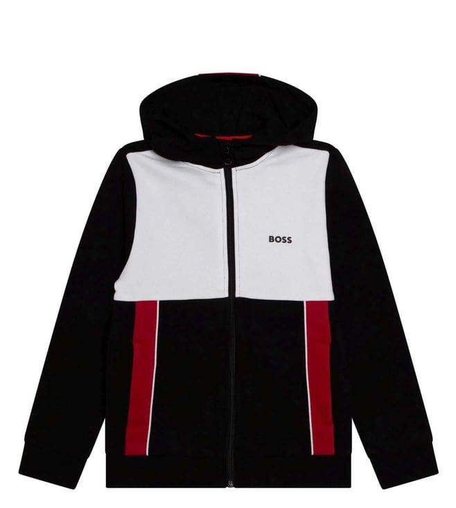 boss kids black color block regular fit hoodie