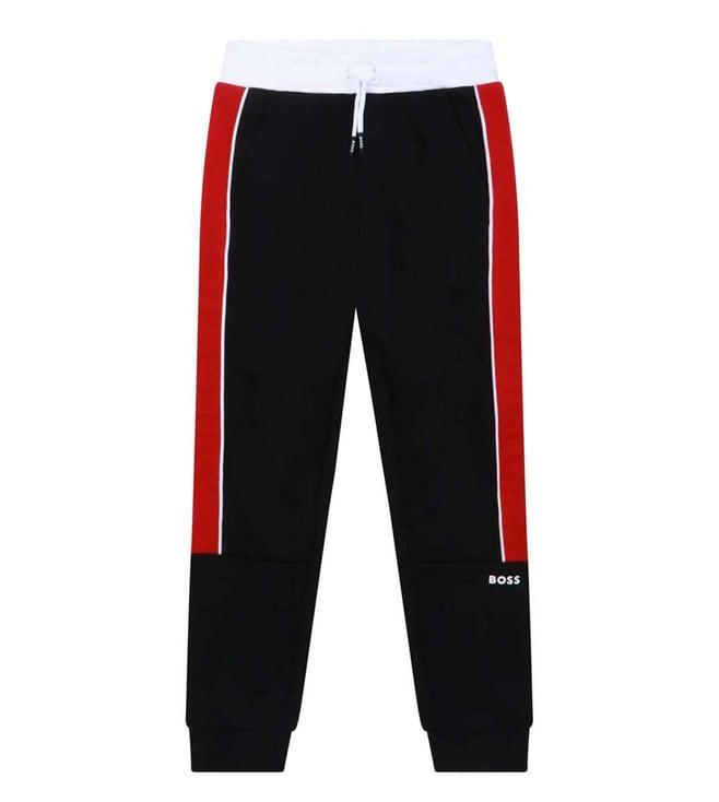 boss kids black color block regular fit joggers