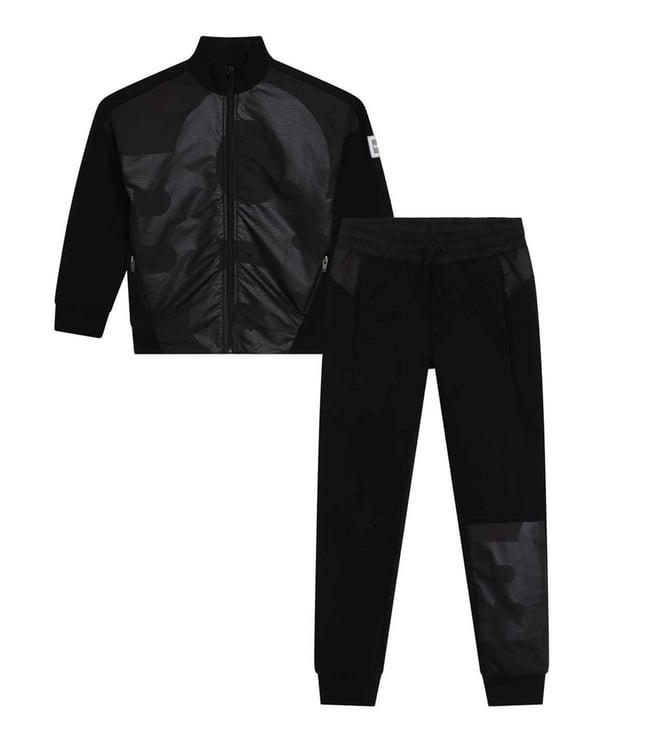 boss kids black regular fit track suits