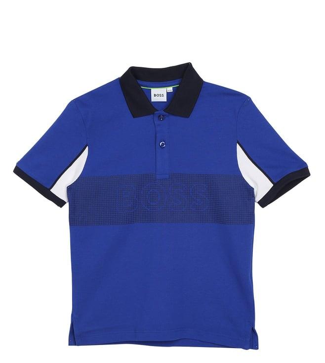 boss kids blue & dark blue logo regular fit polo t-shirt & bermuda shorts set