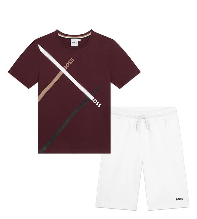 boss kids crimson printed regular fit t-shirt & shorts set