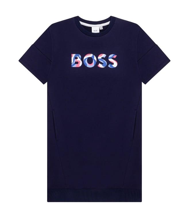 boss kids electric blue logo regular fit casual dress