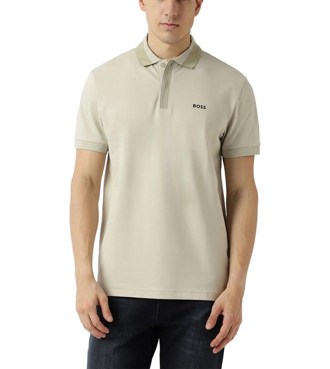 boss light beige contrast logo regular fit polo t-shirt