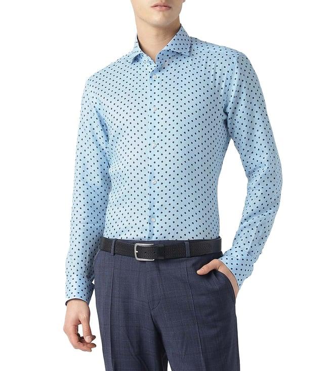 boss light blue printed regular fit shirt