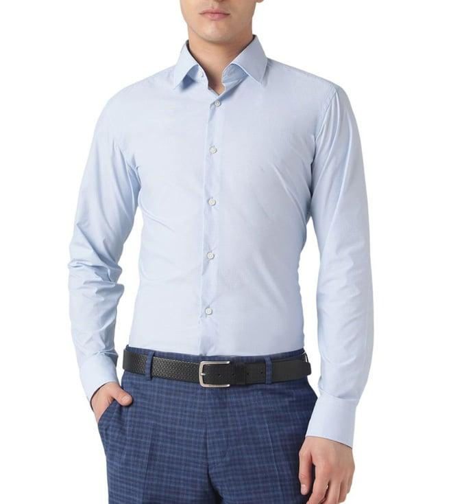 boss light pastel blue printed slim fit shirt