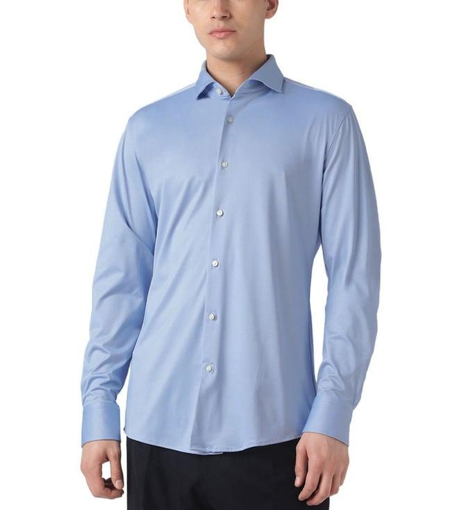 boss light pastel blue printed slim fit shirt