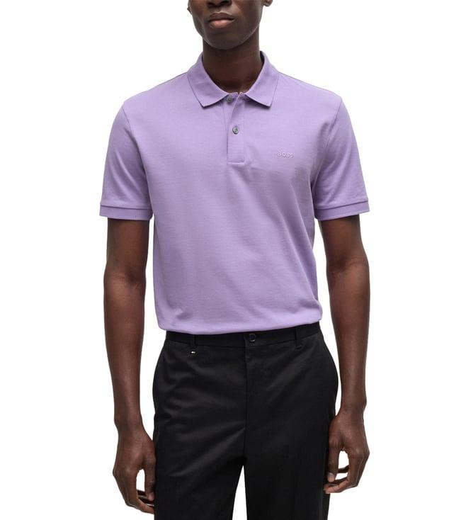 boss light pastel purple embroidered logo regular fit polo t-shirt