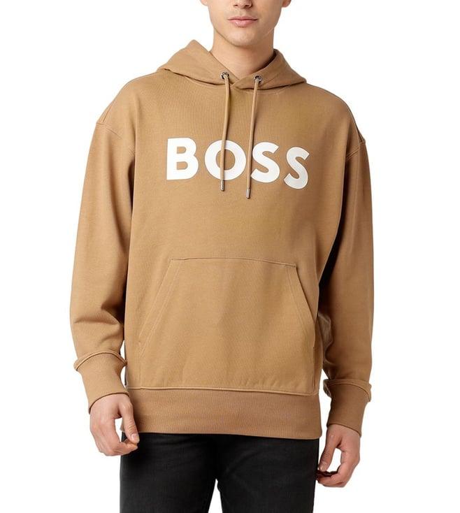 boss medium beige boxy fit hoodie