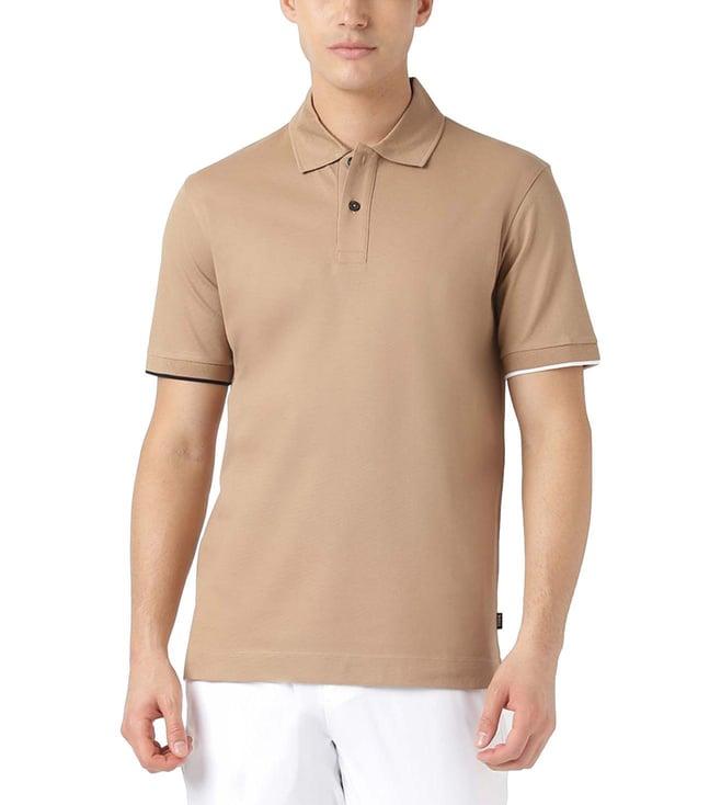 boss medium beige regular fit polo t-shirt