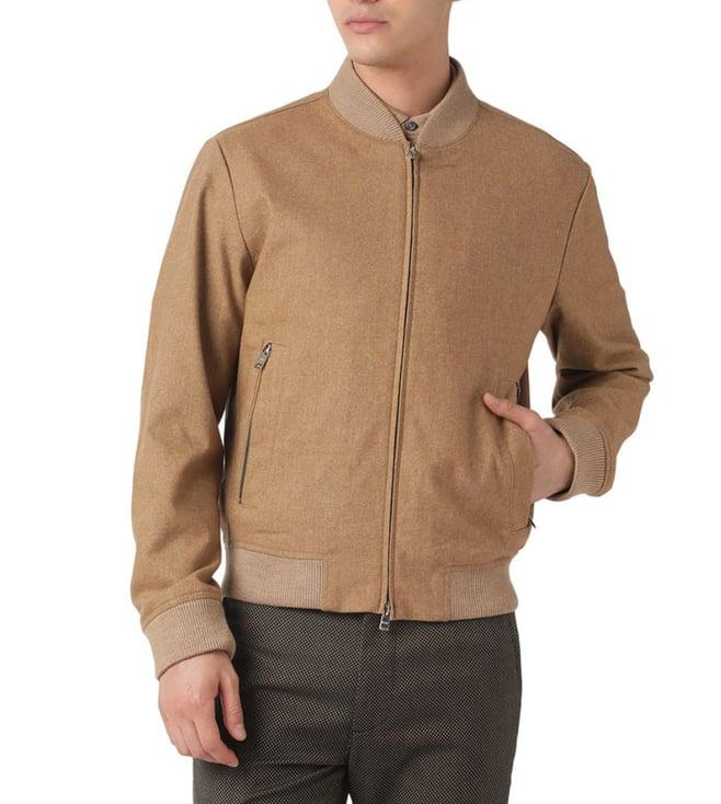 boss medium beige slim fit bomber jacket