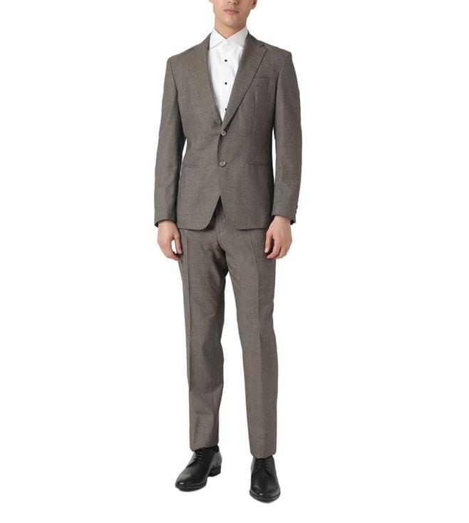 boss medium beige slim fit suit