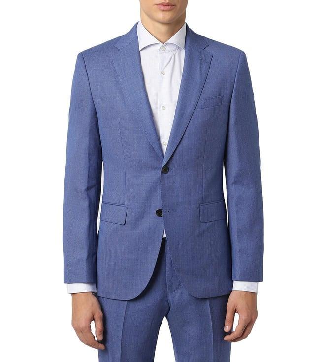 boss medium blue self regular fit suit set