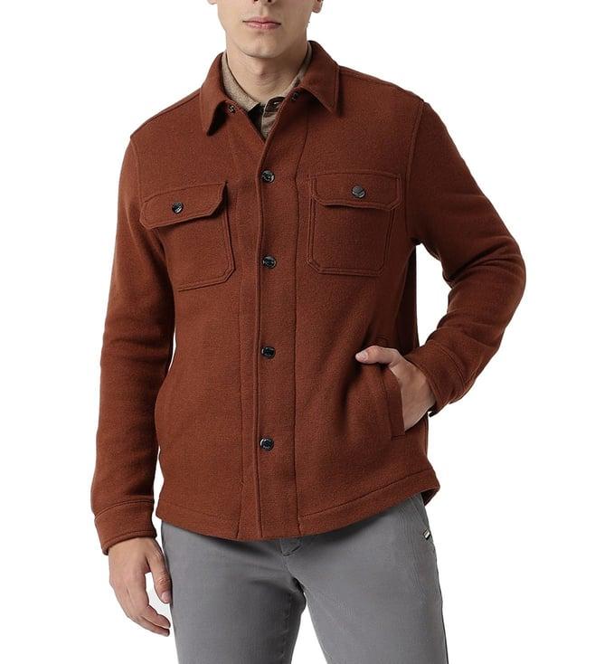 boss medium brown printed relaxed fit casual jacket